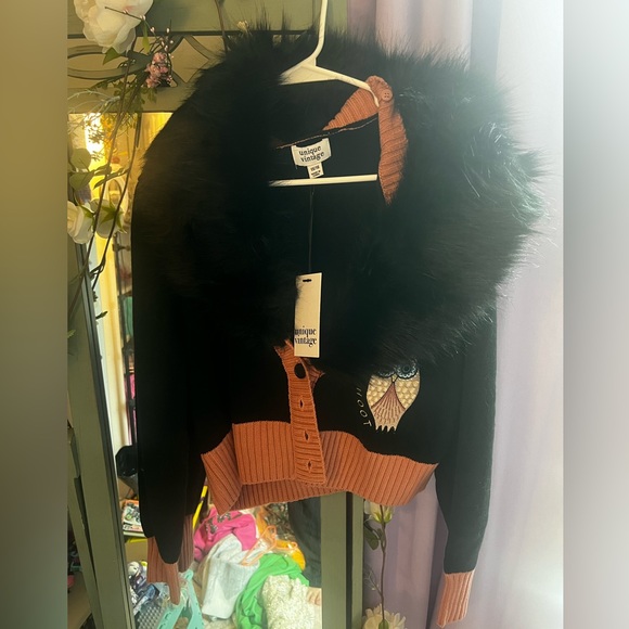 Unique Vintage Black & Owl Sweater Cardigan - Picture 2 of 4